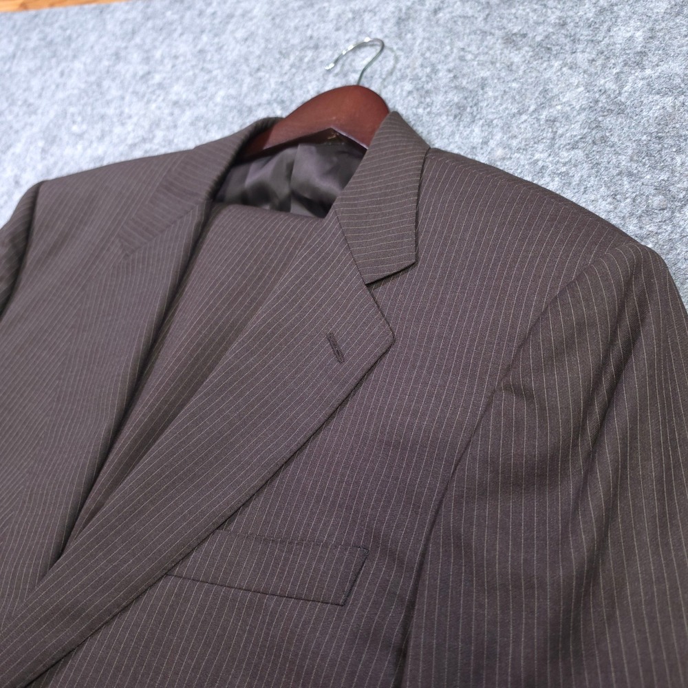 Canali Mens Brown Pinstripe 100% Wool 2 Button Suit Made in Italy Size 54R 44R